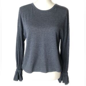 Lush Bell Sleeves Ribbed Long Sleeve Top Poly Rayon Blend